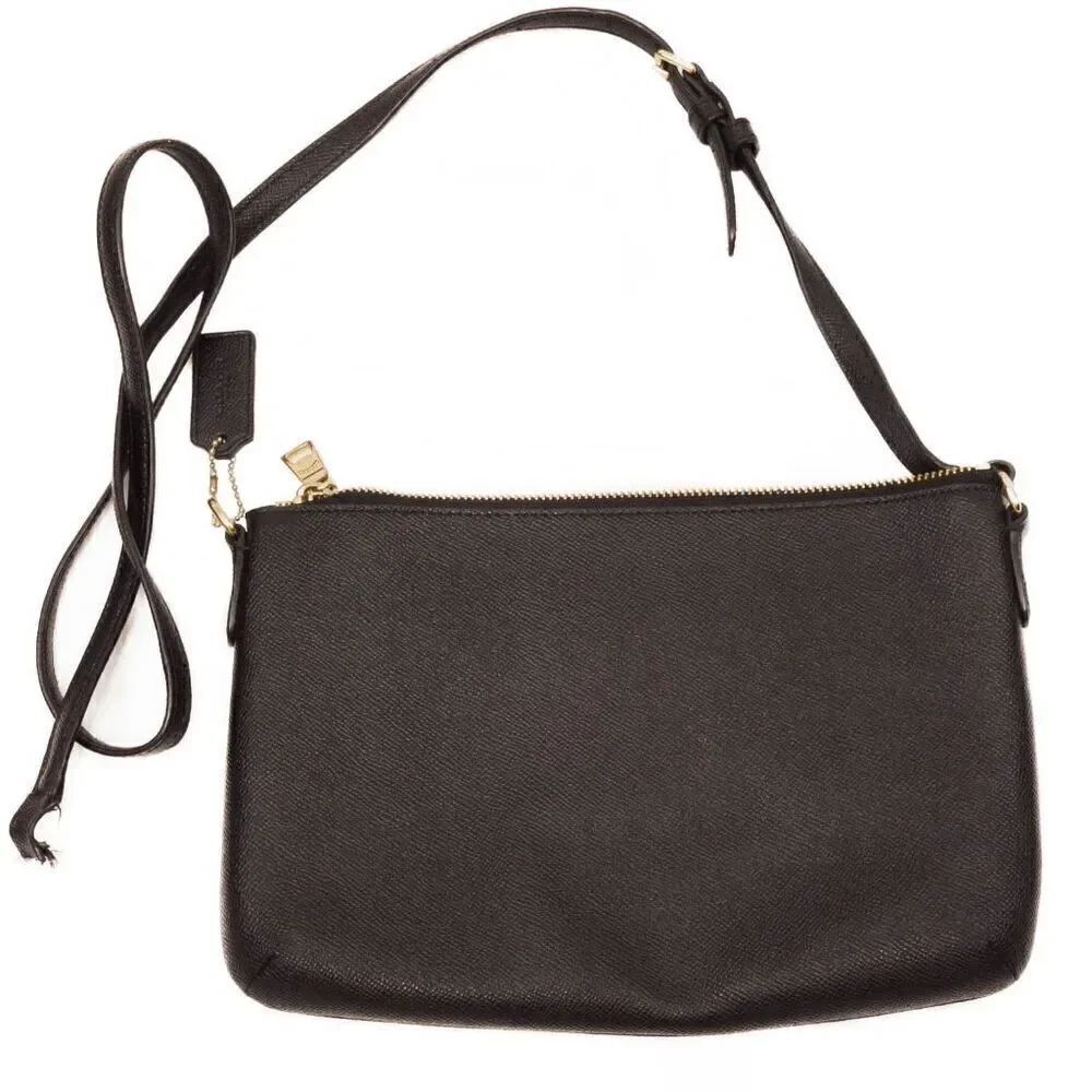 Black Pebbled Leather Coach Crossbody Purse BROKEN STRAP